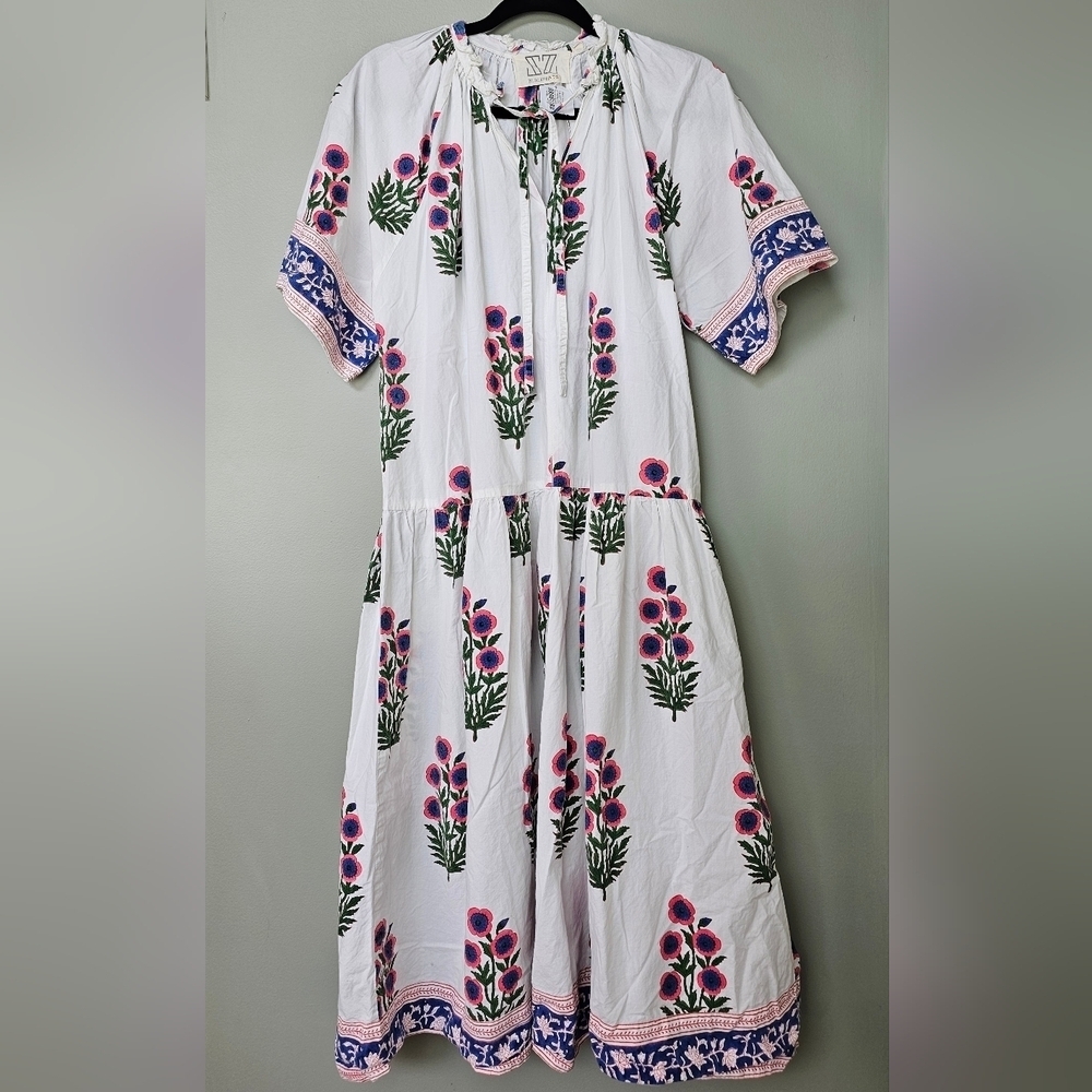 SZ Blockprints Women's Oversized Floral Embroidered Frock Yuva Midi Dress, XS - Picture 7 of 14